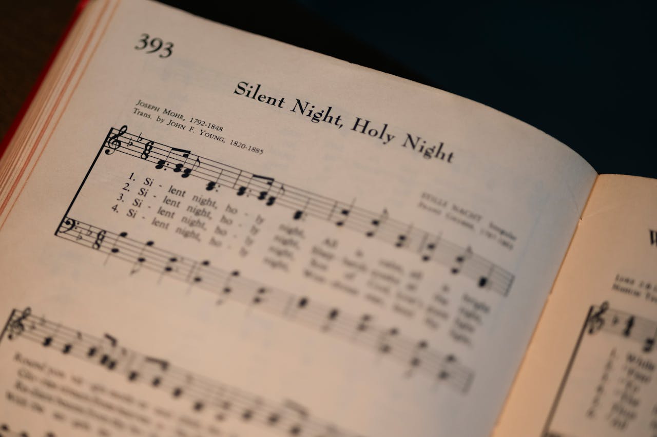 services-01 Close-up of Silent Night sheet music showcasing classic Christmas carol.